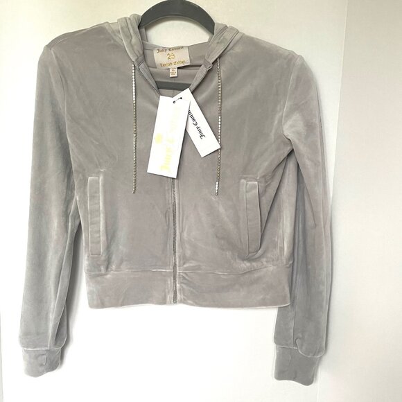 Juicy Couture Hoodie Velour Track Jacket Womens Extra Small Bling Beaded 90s - Picture 1 of 13